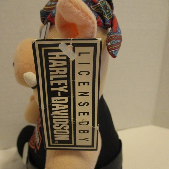 Harley Davidson Vintage 1993 NWT Medium Black Red White Peach Plush Hog - Picture 5 of 10